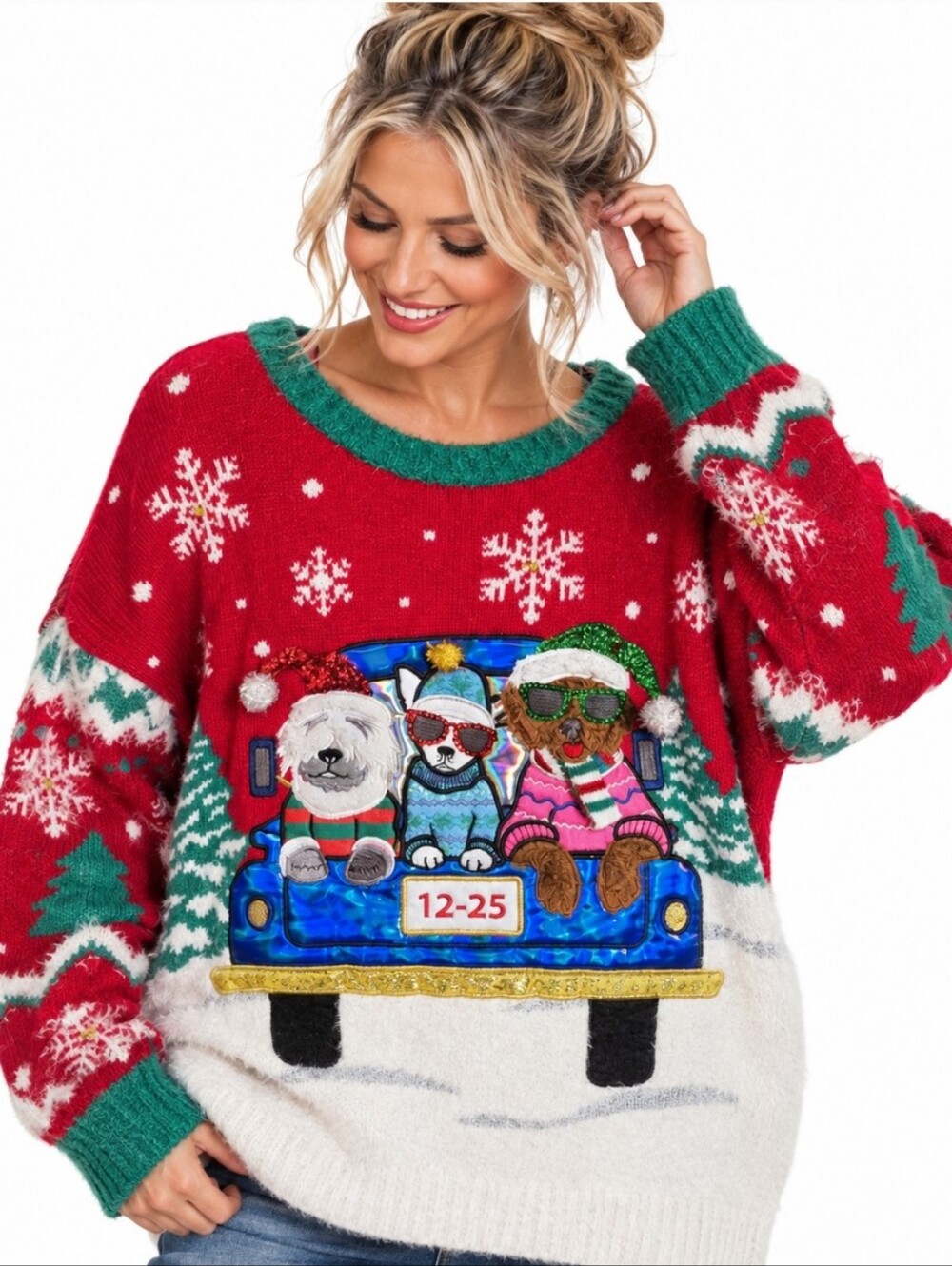 33 Degrees XL Christmas Dog Holiday Ugly Sweater Fuzzy Sparkle
